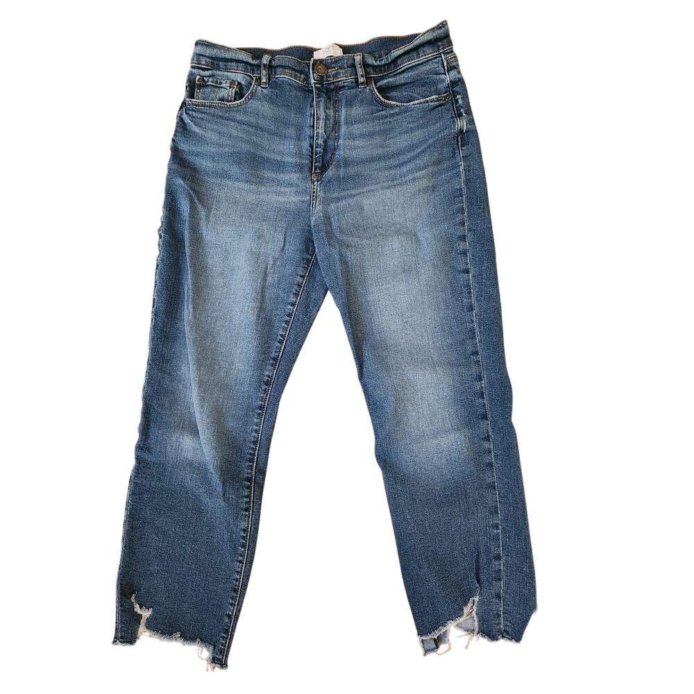 Loft outlet women's 8 petite high rise straight frayed bottom hem denim jeans